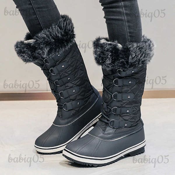 Bottes Femmes bottes de neige chaudes à lacets bottes mi-mollet Style coréen tête ronde grande taille chaussures confortables Botte Plateforme Femme T231117