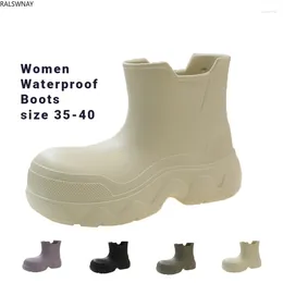 Botas Mujer Botas de lluvia impermeables Zapatos de plataforma de cuero Barril corto Goma de lujo Muck Snow Sello antideslizante Invierno Alto