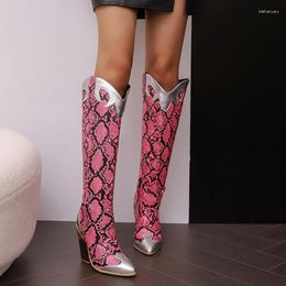 Boots Femme Western Knee High Cowboy Patchwork Coup Out Calages Chaussures Cowgirls 2024 Winter Wide Calf Us Taille 4.5-14