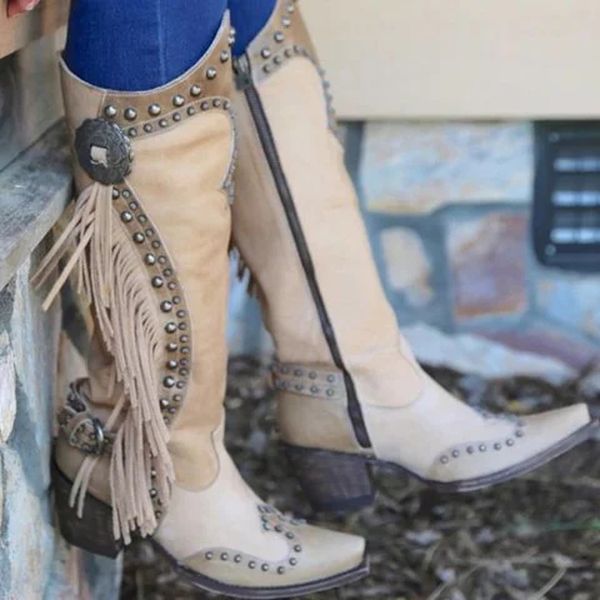 Bottes femmes Western mi-mollet bottes Pu cuir botte dames noir Cowboy rétro femmes travail Oxford chaussures femme Vintage décontracté 230729