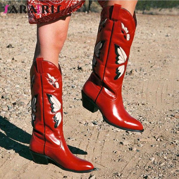 Botas Mujeres Western Mid Becerro Tacón Chunky Tacones Altos Tacones Altos Plataforma Bordado Vaquero Cowgirl Zapatos Casual Roma 220901