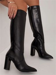 Laarzen Dames Winter Designer Luxe Mode Hoge Hakken Plus Size Schoenen Zijrits Elegante Puntige Dame Knie 231026