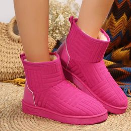 Bottes femmes hiver rose élégant chaud à lacets velours semelle épaisse luxe grande taille mode plat femmes cheville chaussures 230823