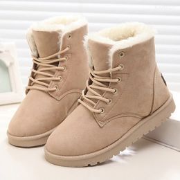 Laarzen Dames Winter Sneeuw Warm Plat Grote maten Platform Lace Up Dames Damesschoenen Flock Bont Suède Enkel 3543 231026