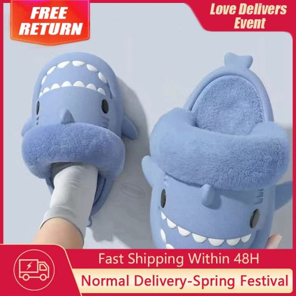 Botas Women Winter Winter Impermevas impermeables Cartoon Shark Slipper Slipper Fuera Fuera Cálida Furra Furry Home Zapatos Interiores Tobogotas divertidas para exteriores