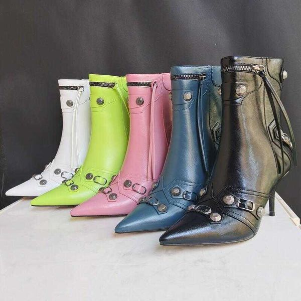 Botas para mujer Tobillo Nuevo Otoño Invierno Moda Borlas Punta Tacón fino Zapatos de fiesta Estilo Punk Remache Motocicleta Grande 220901