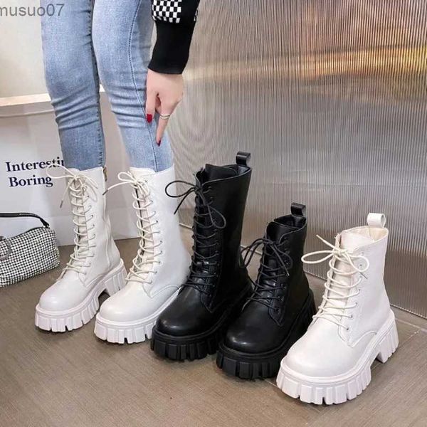 Bottines à lacets pour femmes, chaussures à plateforme avec fermeture éclair, à la mode, décontractées et Sexy, pour moto, collection automne-hiver 2023, offre spéciale