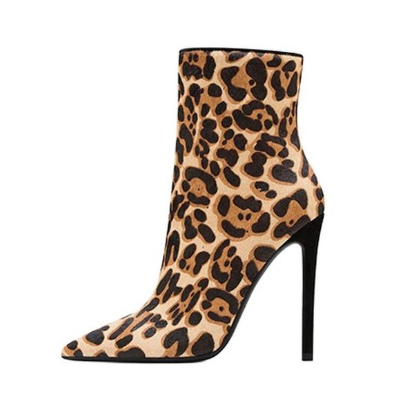 Botas para mujer puntiagudas Tobillo Leopardo Colores mezclados Stilettos Zapatos de tacón alto Sexy 2022