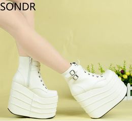 Laarzen dames punk gothic super high platform wedge enkel laarzen schoenen 16 cm hiel knie lange cosplay lolita creeper plus size new 2023