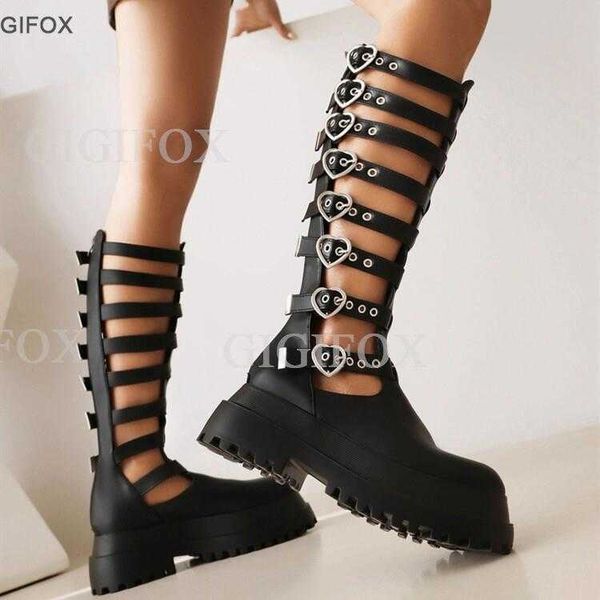 Bottes Femmes Plate-forme D'été Bottes Boucle Sangle En Forme De Coeur De Mode Goth Pompes Street Style Bottes Chaussures 2023 Nouveau Casual Roman Z0605