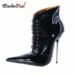 Boots WonderHeel 14 / 16cm STILETTO Talon Toe à bout pointu en cuir breveté ultra mince Métalclub de nuit Sexy Girls Ankle