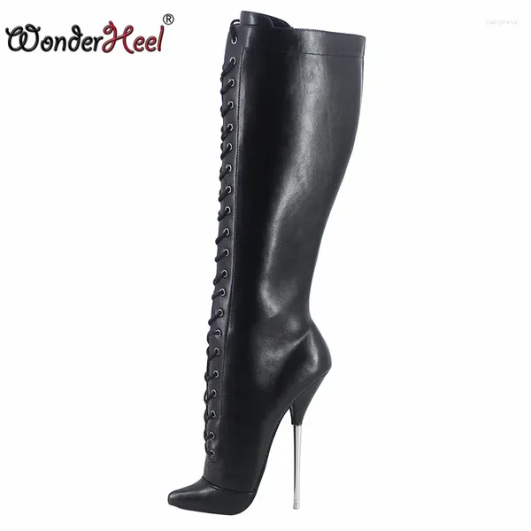 Boots Wonderheel 2024 18cm STILETTO Metal Heel Malather Sexy Fetish Knee High Ballet Nightclub Women Chaussures