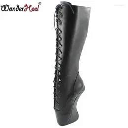 Boots Wonderheel Ultra High Heel 7 "Talons incurvés Knee Sexy Fetish Matte en cuir en cuir