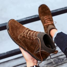 Laarzen werken voor mode Hombre Bota Botas Dress Boot Leather Flat de 2023 Home Bruine slijtage Winter Echte vrijetijdsvrije Italiaanse teldschoen