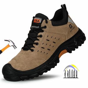 Bottes chaussures de travail avec fer anti-étincelles bottes en daim fracassant hommes indestructibles crevaison sécurité homme pour le travail 231128