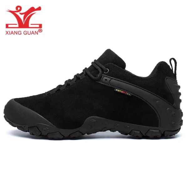 Botas xiang guan senderismo zapatos para hombres impermeables cuero de vaca arenania negra baja para trekking de montaña de escalada de roca al aire libre 11