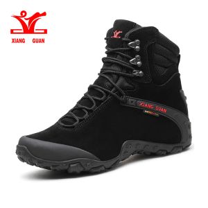 Boots Xiang Guan Men Femmes High Top Chaussures de randonnée Cow Cuir imperméable Bottes tactiques extérieurs Camping Camping Hunting Black Sneakers