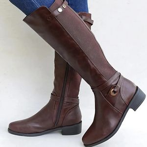 Bottes y talon en cuir bottines longues genou haute pour dames chaussures d'hiver Slouchy femmes mollet large 231109