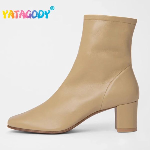 Bottes Yatagody Taille 3443 Femmes Bottines Bottises Gétille en cuir chunky High Heels Chaussures femme Hiver 2023 Luxury Brand Square Toe Boties