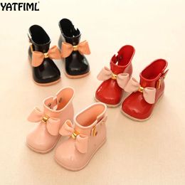 Bottes YATFIML mode bébé fille bottes de pluie bottes imperméables en PVC avec nœud chaussures de pluie pour enfants 231215