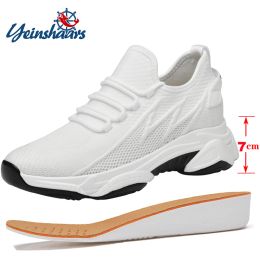 Boots Yeinshaars Summer Breathable Mesh Height Incresing Sneakers Men Shoes Elevator 7cm Outdoor Leisure White Casual Man Shoes Tall