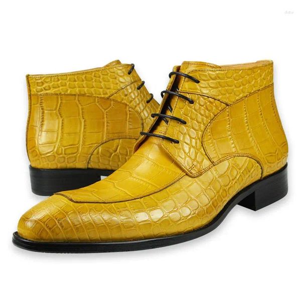 Botas Amarillo Negro Hombres con cordones Oficina formal Cuero Zapato casual Elegante Diseñador de moda Estilo Oxford Tobillo Entrega rápida