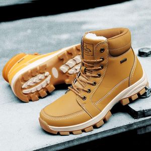 Bottes jaune chaud hiver hommes botte en cuir véritable fourrure neige chaussures de travail en plein air imperméable militaire armée cheville pour