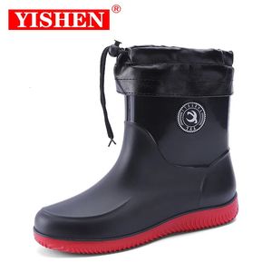 Bottes YISHEN hommes pluie imperméable avec amovible chaud en peluche travail jardin chaussures en caoutchouc quatre saisons antidérapant sûr botte de pêche 231110