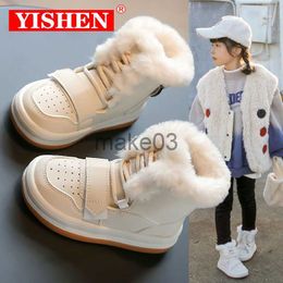 Laarzen Yishen Snow Boots Girls Winter Kinderkinderen Katelschoenen Enkle Boots Leather Plus Velvet Casual Shoes For Kids Botas de Nieve White J230816