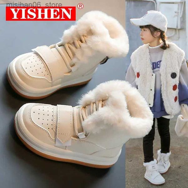 Bottes YISHEN bottes De neige filles hiver enfants coton chaussures bottines en cuir Plus velours chaussures décontractées pour enfants Botas De Nieve blanc Q231012