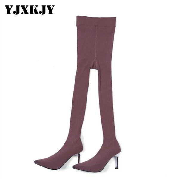 Botas YJXKJY Tamaño grande 3443 Mujeres sexy Punta puntiaguda Calcetines elásticos Zapatos Damas Pantimedias Pantalones 8 cm Tacón alto largo 231023