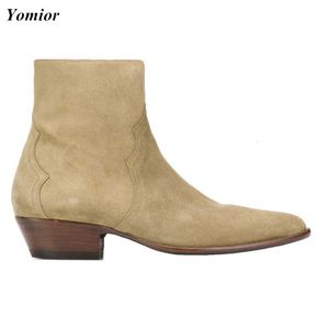 Botas Yomior Cuero Genuino Británico Punta estrecha Hombres Zapatos Diseñador Primavera Trabajo Negocios Boda Tobillo Vestido Chelsea 230818