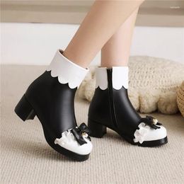 Bottes YQBTDL Cosplay Doux Mignon Princesse Cheville Femmes Japonais Kawaii Fête Noir Rose 2024 Automne Hiver Étudiants Chaussures Taille 43