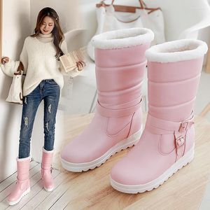 Boots yqbtdl peluche chaude mi-mollet neige femme 2023 cale d'hiver décontractée chaussures longues chaussures extérieures grandes taille 34-42 blanc rose noir