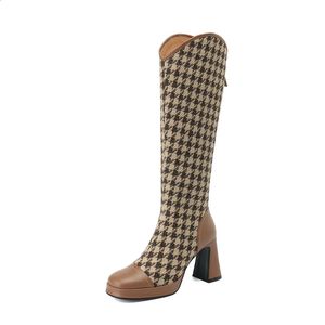 Bottes YYDD automne hiver marque en cuir véritable pied-de-poule élégant bout carré Super talons hauts femmes bottes robe de soirée Size34-39 231110