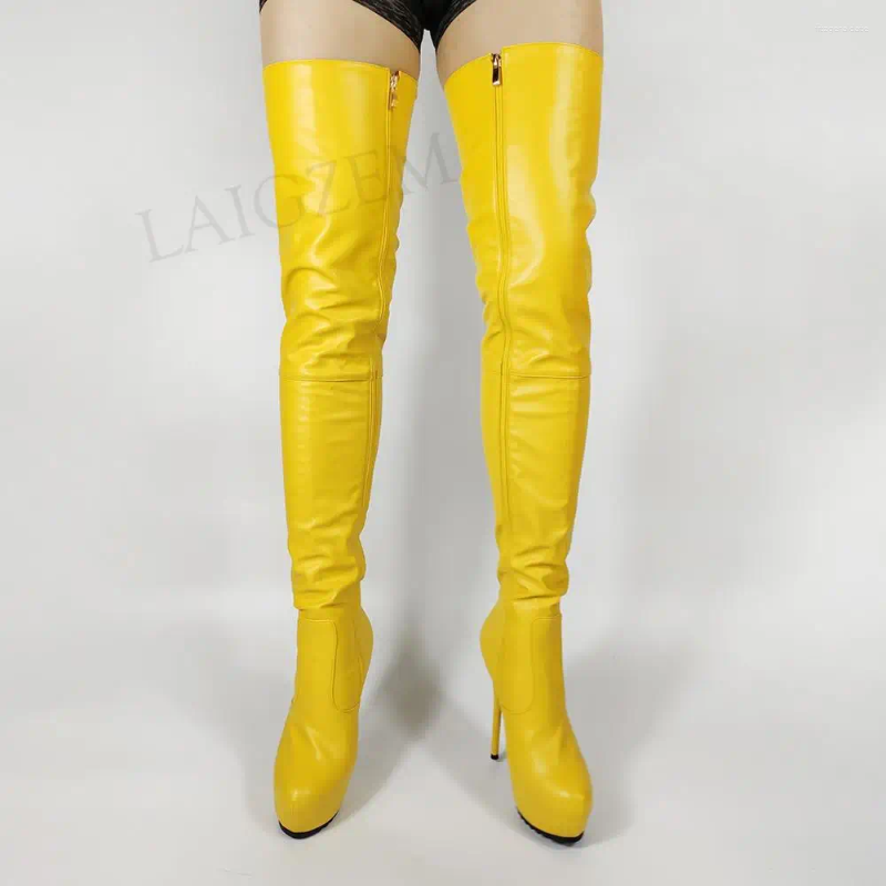 ブーツZhima Women Crotch High Platform Zip Stileetto Heels Faux Leather Shoes Botas Mujer Big Size 34 43 44 48 50 52