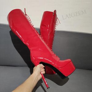 Boots Zhima Femmes Knee High Platform Full Full Talons minces Talons Handmade Ladies Chaussures femme Big Taille 41 44 46 52