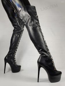 Boots Zhima Femmes sur la plate-forme du genou côté zip up up mince talons larges couches amicales amicales chaussures femme femme grande taille 41 45 52