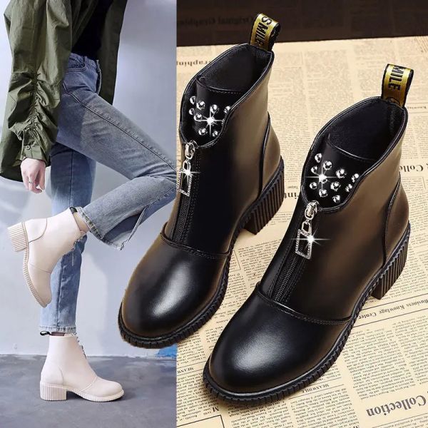 Boots Zipper Lady Boots Marque Chaussures pour femmes Australie Bootswomen Footwear Winter Round Toe Ladies Fashion Automne Snow 2024 Rock Med