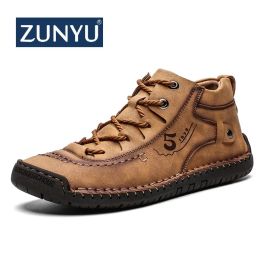 Bottes zunyu cuir hommes chaussures décontractées style britannique hommes confortables chaussures de marche mode grande taille brun homme noir chaussures plates