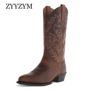 Botas ZYYZYM Botas de hombre Tacón alto Otoño Invierno Tubo medio bordado Europa y América del Norte Botas de vaquero occidentales Calzado para hombres 230825