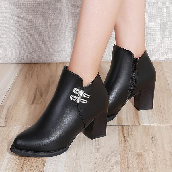 Botas ZZPOHE 2023 Otoño Invierno Zapatos de mujer Moda Mujer Tacones altos Impermeable Tobillo Cálido Damas Sexy Oficina Cuero