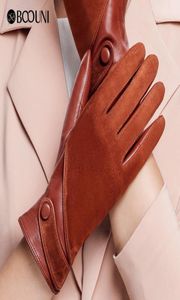 BOOUNI Echte lederen handschoenen Fashion Women Suede Sheepskin Glove Thermal Winter Velvet Lining Driving Gloves NW563 Y1911093022788