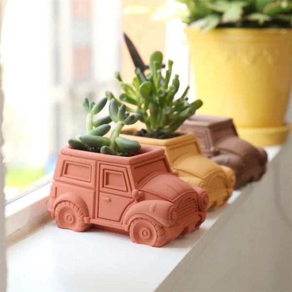 Boowan Nicole Vintage Car en béton Moules de silicone pour les pots de plante Porte-stylo ciment Jesmonite Moule de bricolage