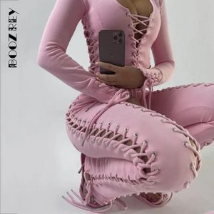 Boozrey y2k dames broek streetwear lage taille broek 90s vintage kleding mager slanke sexy veterholte rechte broek 240426