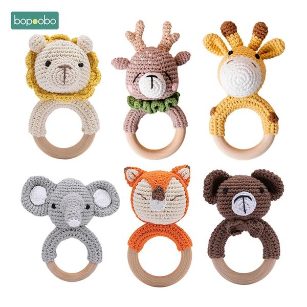 Bopoobo 1 pc bébé hochets Crochet lapin hochet jouet anneau de dentition en bois rongeur Gym Mobile né jouets éducatifs 240111