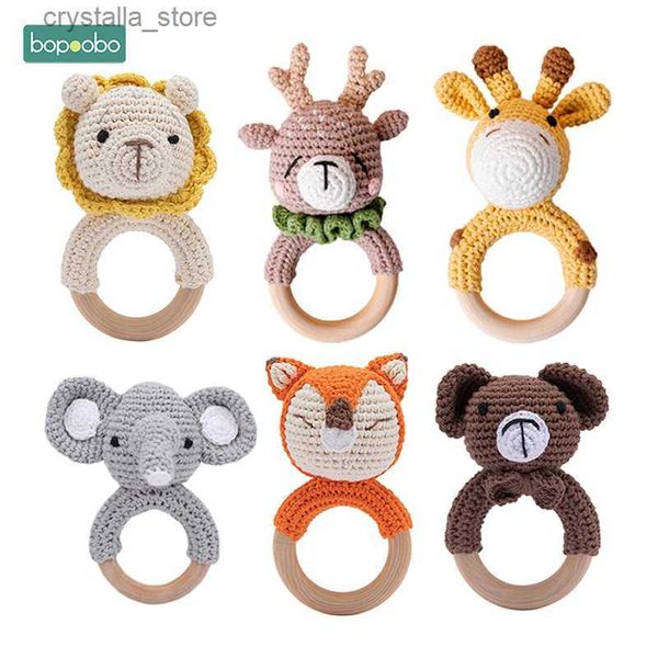 Bopoobo 1pc bébé hochets Crochet lapin hochet jouet anneau en bois bébé anneau de dentition rongeur bébé Gym mobile hochets nouveau-né jouets éducatifs L230518