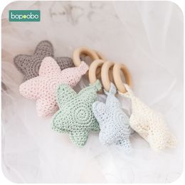 BOPOBO 5PC Baby Hout Ring Snoep Kleur Ster Tandenlieden 0-12Months Baby Tandjes Toy Can Can Chew Beads Handbell Baby Stroller Gifts LJ201113