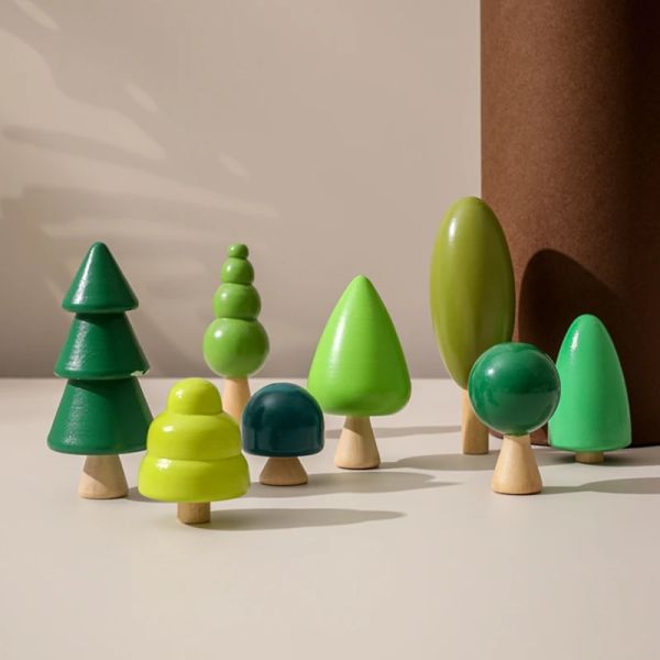 BOPOOBO 8pc/1Set Kids Forest Tree Bloques de construcción de juguetes de madera Montessori Bloques de compra nórdicos apilando juguetes educativos sensoriales sensoriales