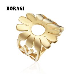 BORASI cercle tournesol anneaux nouvelle marque 2019 couleur or femme taille anneaux mode populaire bijoux en acier inoxydable fleurs anneaux